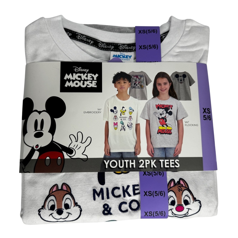 Disney Mickey Mouse & Friends Youth 2-Pack Tees‎ Size XS (5/6) White Graphic